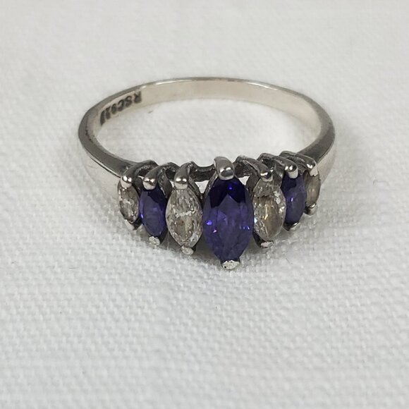 925 Silver Purple & Clear Stone Ring Antique Style Raised Setting Sz 21mm US 10 - Picture 7 of 12